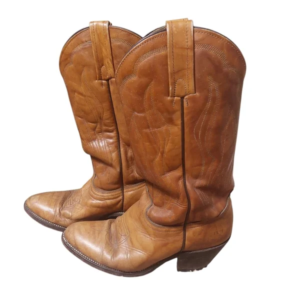 Frye Tan Heeled Boots with Western Charm/ Vintage - Picture 2 of 5